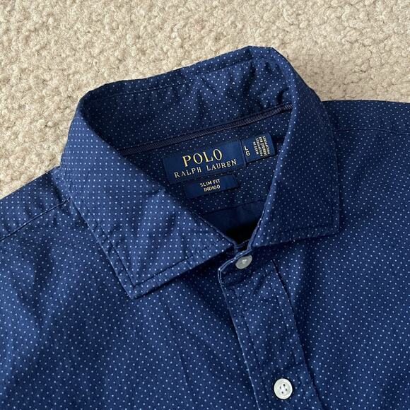 Polo Ralph Lauren Mens Blue Mini Polka Dot Long Sleeve Shirt Size Large - Picture 2 of 7